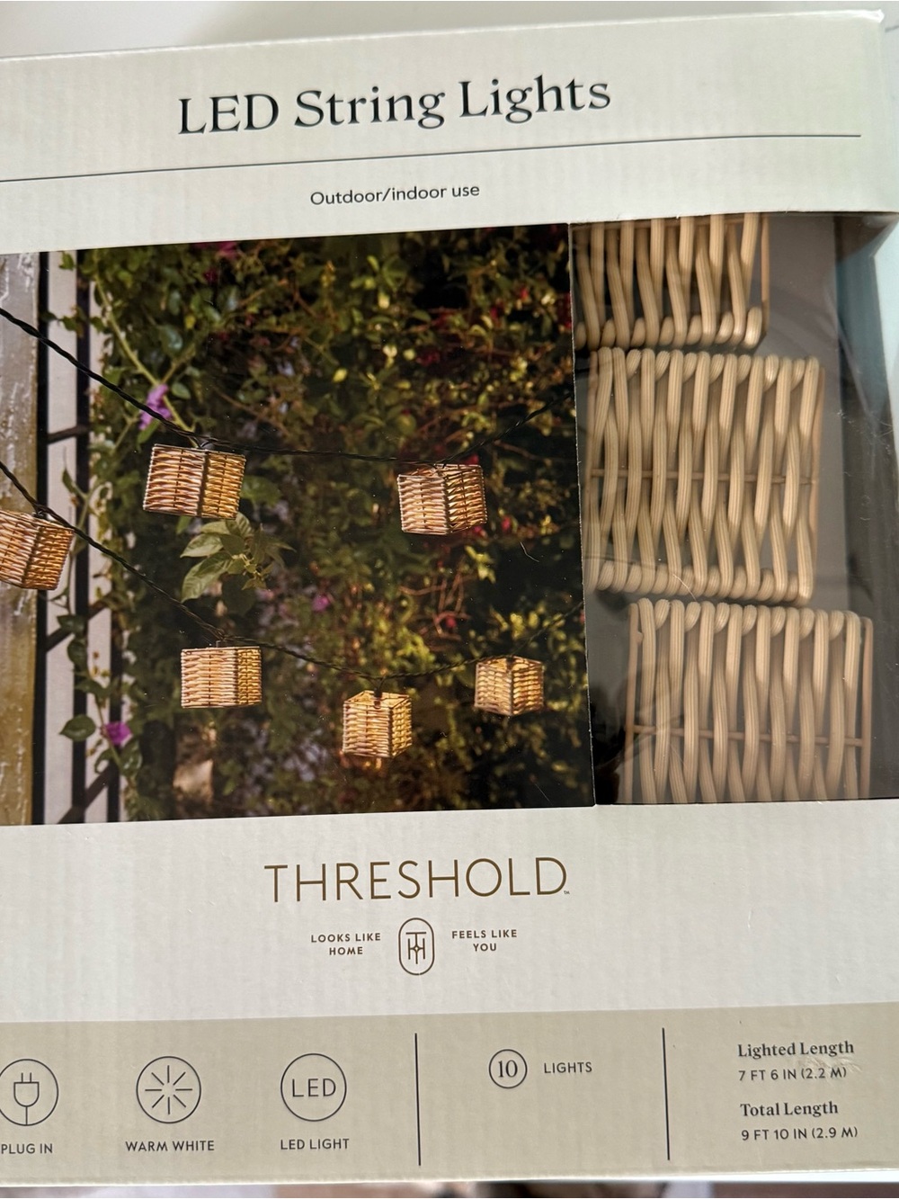 Threshold Rattan Cube String Lights in Warm Tan